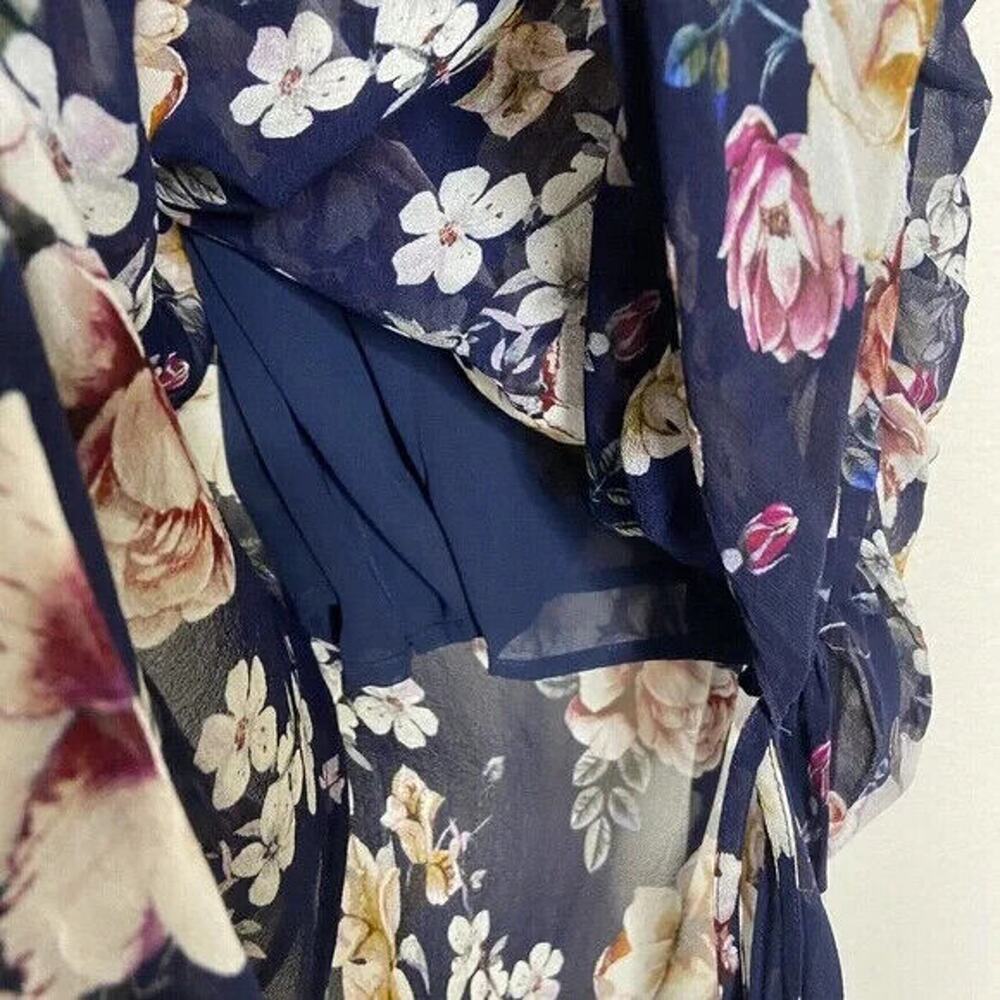 Nicholas Garden Rose Floral Drawstring Leg Slit Silk Maxi Dress Sz 4 - Picture 6 of 11